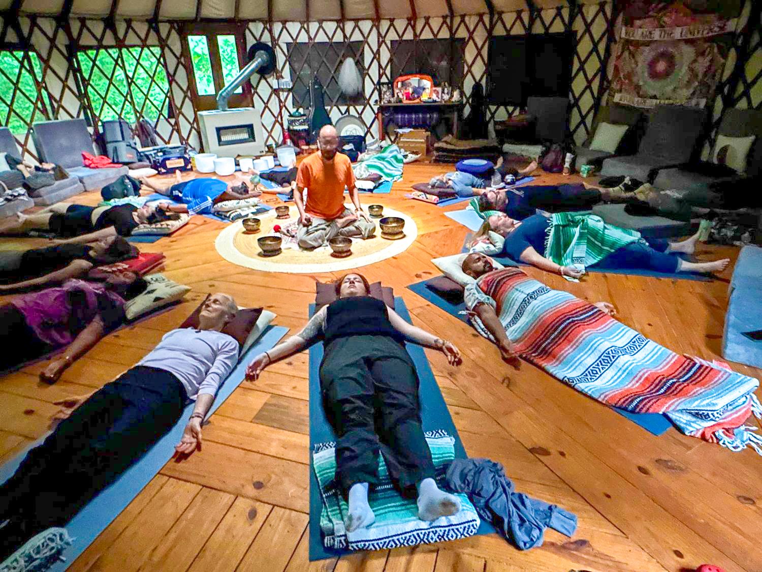 Group sound bath in a yurt